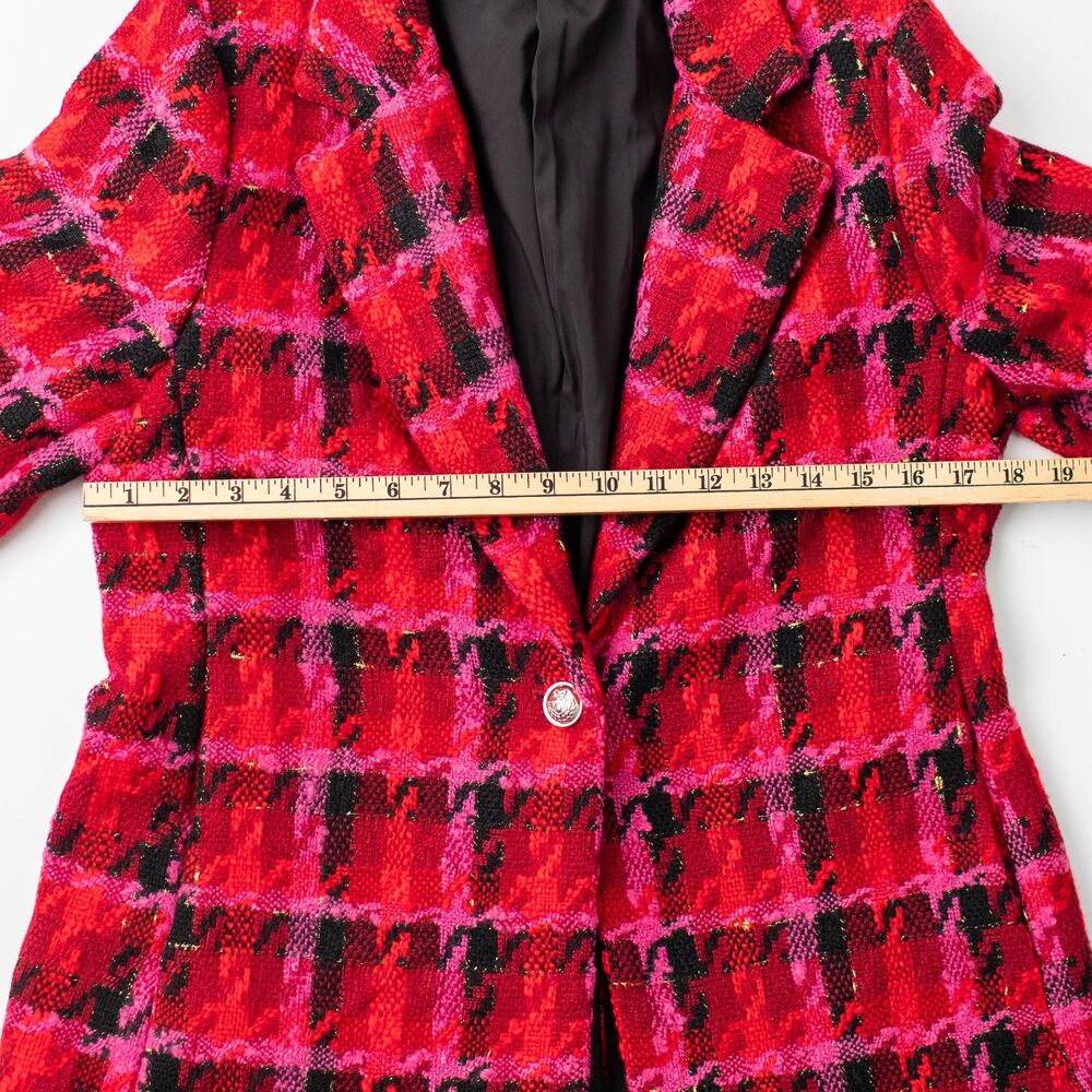 Tahari Petite Blazer Women's Notch Lapel Red Black Pink Plaid Blazer - Picture 10 of 10